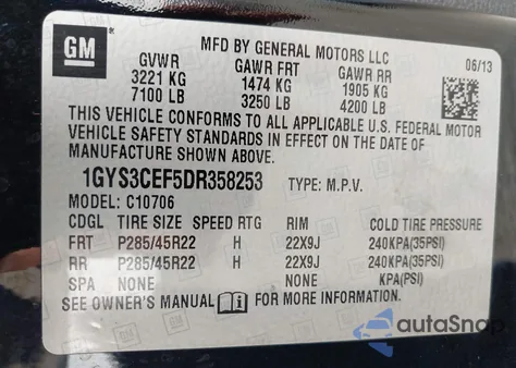 2013 Cadillac Escalade Premium из США, поврежденный, VIN 1GYS3CEF5DR358253